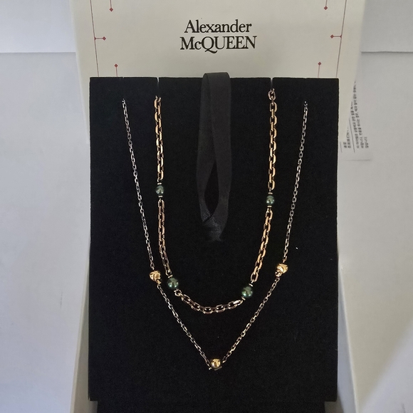 Alexander McQueen Layered Skull Beads Necklace Bronze Green - Picture 4 of 9